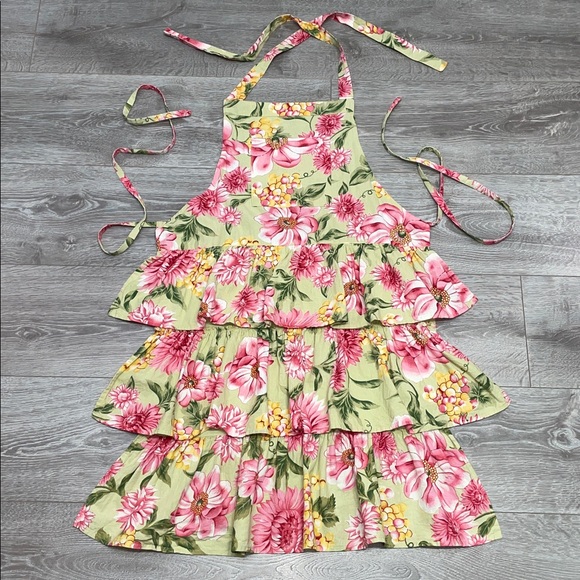 April Cornell 100% Cotton Garden Floral Ruffle Tiered Pocket Kitchen Apron - Picture 8 of 16